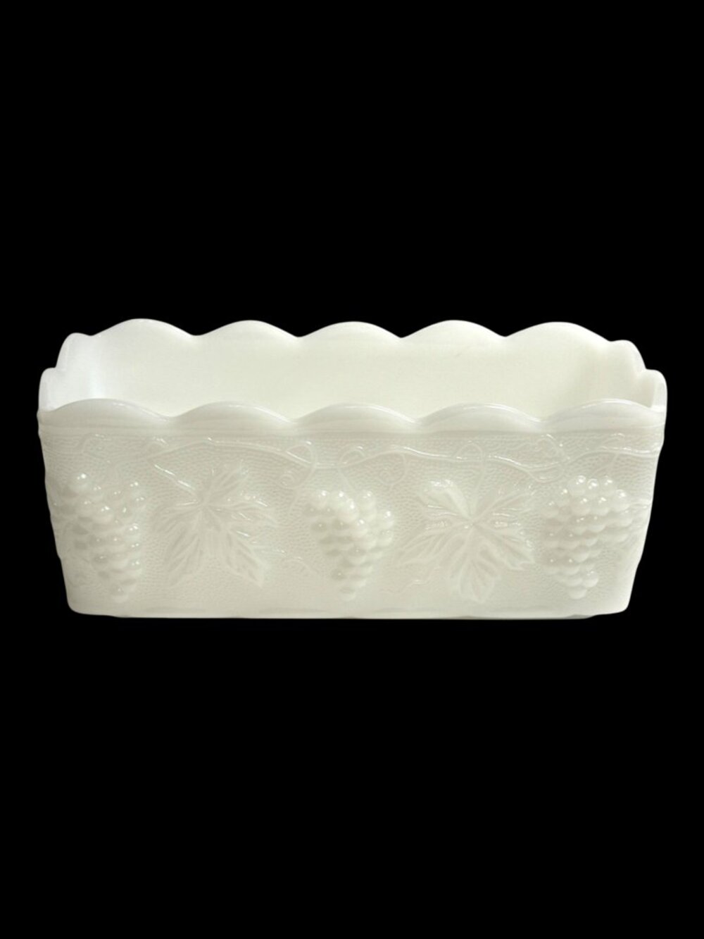Anchor Hocking Fire King Milk Glass Planter Embossed Grap Leaves 7.5in